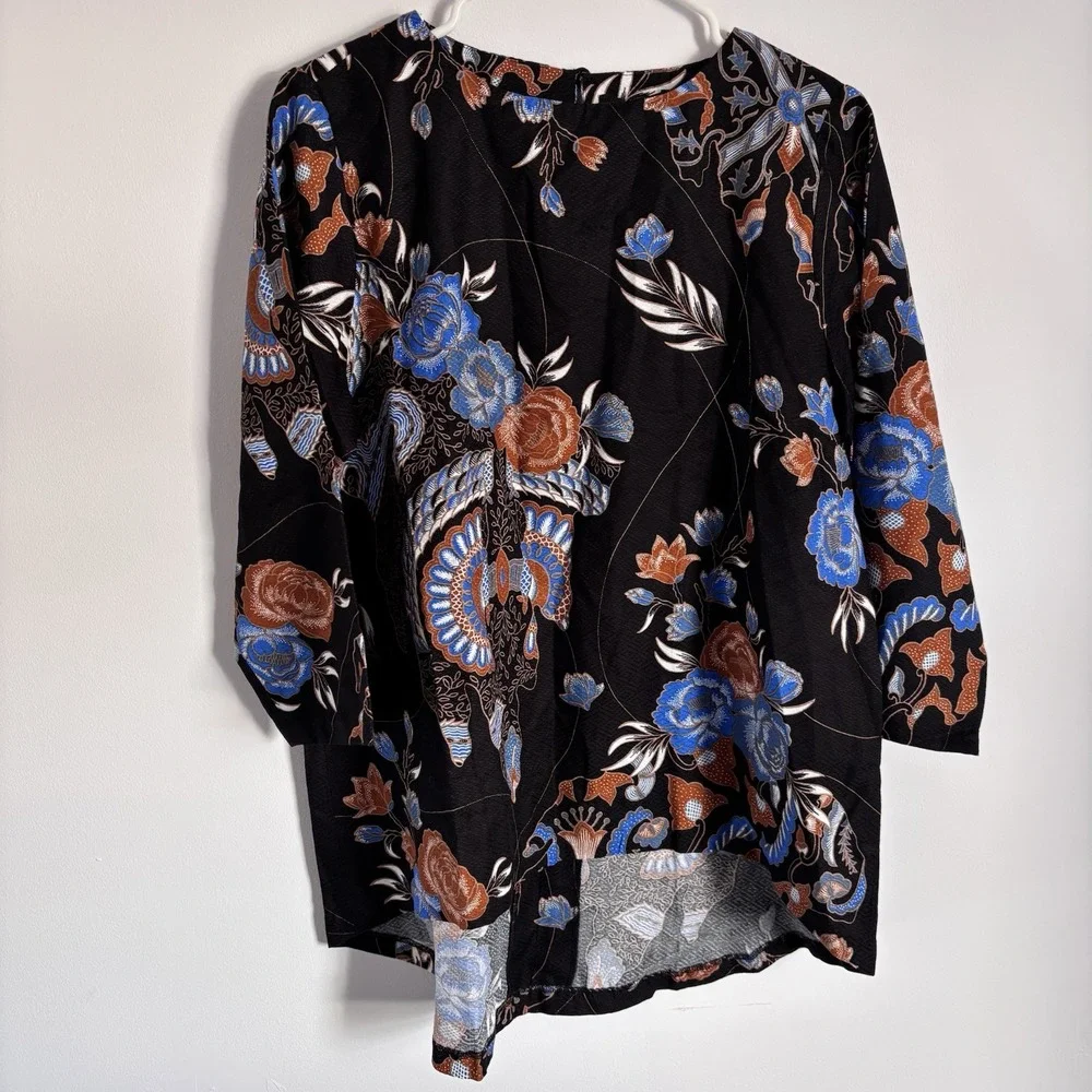 Batik Semar Tunic Shirt Women's 3L (Us Sz XL) Black Blue Orange High-low - Picture 2 of 11